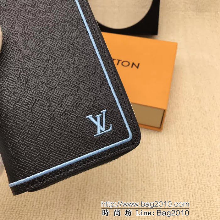 路易威登LV頂級原單2018新品 M60109十字紋繡邊黑豎款拉鏈錢夾 ZY1105